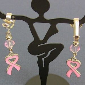 Pink Crystal And Hearts Earrings